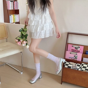 Chaussettes Mi-Hautes Douces À Volants Pour Femmes Nylon Respirant À Motif Floral Ajouré Style JK Japonais Lolita
