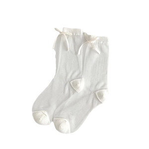 Sheer white ankle socks with silk bow detail, elegant Japanese lolita style for women