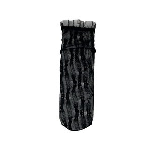 Sheer black lace socks with ruffle cuffs and floral pattern for a vintage aesthetic