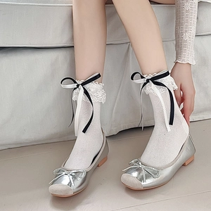 Chaussettes Mi-Hautes Lolita Avec Bordure En Dentelle Et Nœud En Satin Style Princesse Doux Coton Respirant Pour Femmes Filles
