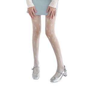 Sweet white star pattern lace tights with hollow out mesh for Lolita style fashion