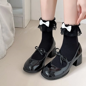 Chaussettes Lolita Avec Bordure En Dentelle Et Nœud Coton Mesh Respirant Style Japonais Doux Femmes