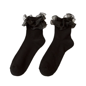 Chaussettes noires de style Lolita avec dentelle à volants élégante pour femmes