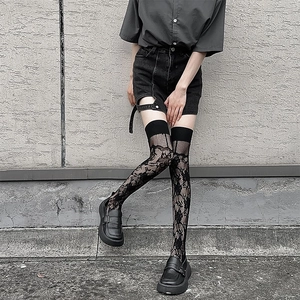 Chaussettes Hautes Femmes Style Japonais Doux Dentelle Florale Maille Respirante Lolita JK