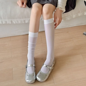 Japanese JK Style Mesh Calf High Socks Women Breathable Thin Solid Color Nylon Summer Lolita Fashion Leg Wear