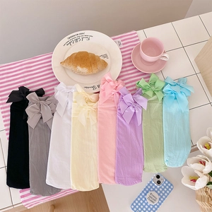 Japanese style Lolita crew socks with silk bows in 8 various pastel candy colors