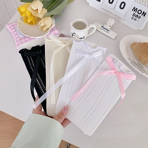 Japanese Lolita style hollow mesh socks set with delicate silk ribbons and bows
