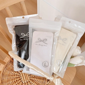 Detailed view of heart pattern fishnet stockings in frosted zipper pouch packaging
