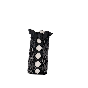 Japanese style black lace calf socks with sweet bows and ruffled mesh hollow design