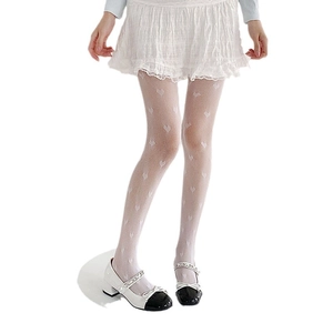 White fishnet pantyhose with heart jacquard pattern for a sweet JK style look
