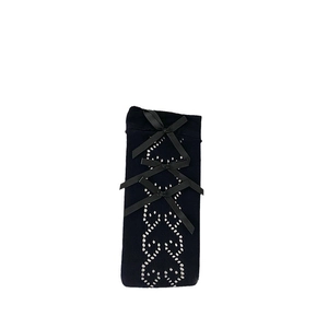Japanese Lolita style black calf socks with sweet bows and delicate hollow mesh patterns