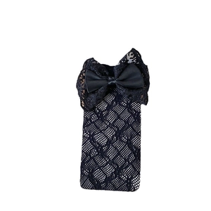 Japanese style black mesh calf socks with bow tie lace mesh breathable for women