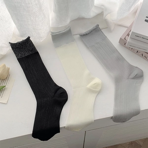 Ballet style silver crystal mid-calf socks in black, beige, and grey ribbed fabric
