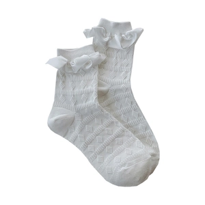 Chaussettes blanches Lolita en dentelle avec nœuds doux et motif jacquard pour filles