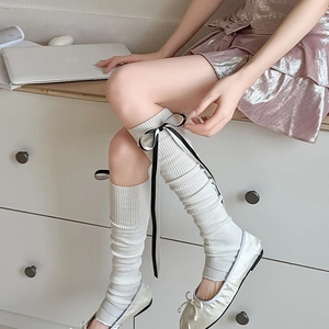 Jambières En Tricot Pour Femmes Coton Respirant Chaussettes Plissées Avec Nœuds Style Balletcore Japonais