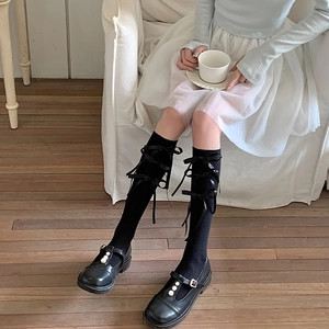 Zwarte kniekousen in Japanse JK-stijl met satijnen strikken voor schattige Lolita modekleding