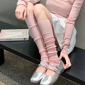 Sweet pink slouch socks for women in Japanese JK style with ribbed knit texture