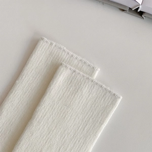 Detailed macro view of white ribbed knit fabric texture on the leg warmer cuff