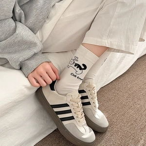 Chaussettes Mi-Mollet En Coton Pour Femmes Motif Animal Dessin Animé Asymétrique Kawaii Décontracté Respirant