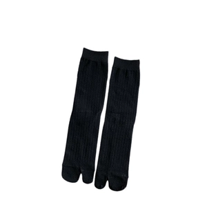 Black Tabi socks in mid-calf length with a split-toe design for flip-flops