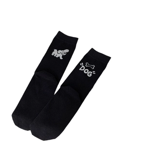 Chaussettes mi-hautes noires asymétriques avec motif graffiti de chien et d'os