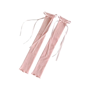 Jambières roses en tricot côtelé avec nœuds en ruban pour femmes de style japonais
