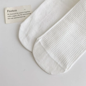 Close-up of white ribbed knit cotton socks showing detailed vertical texture and stitching