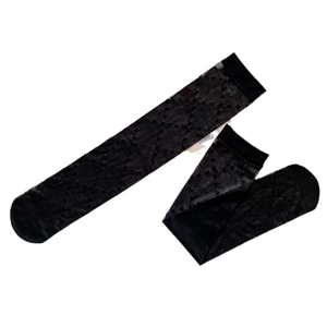 Japanese style black sheer polka dot calf high socks with elastic wide cuff
