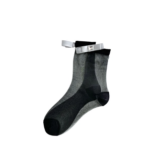 Japanese style sheer bow socks with a crystal accent for Mary Jane shoes