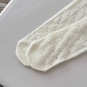 Gros plan détaillé de chaussettes en maille pointelle blanche à texture verticale