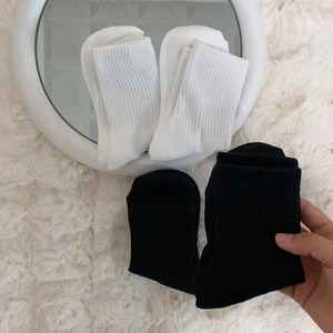Women Crew Socks Cotton Ribbed Thickened Warm Terry Knit Sporty Simple Korean Ins Style Breathable Absorbent