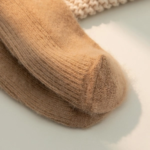 Close-up of thick thermal wool socks showing the soft warm knit texture and toe detail