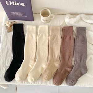Damen Dicke Plüsch Fleece Lange Socken Warme Flauschige Einfarbige Schlafsohlen Indoor Winter Kniehoch