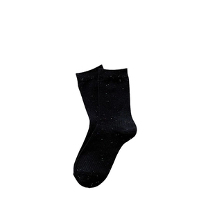 Black Japanese style cotton socks with colorful nep yarn and vertical ribbed texture