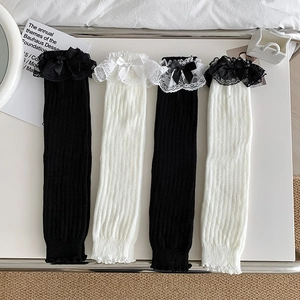 Damen Strick Beinstulpen Baumwolle Lolita Socken Mit Spitzenbesatz Und Schleife Japanischer JK Stil Herbst Winter Warm