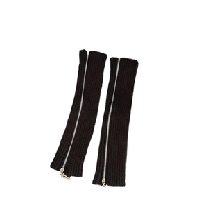 Japanese style black ribbed knit leg warmers with side zipper and metal triangle puller