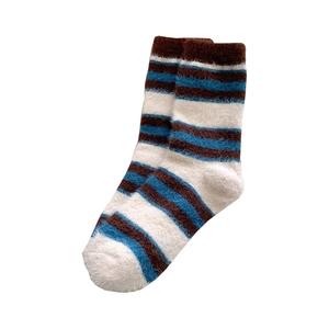 Chaussettes épaisses et chaudes en imitation vison à rayures marron bleu et blanc hiver