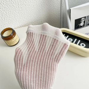 Détail de la texture rayée transparente et de la haute élasticité des chaussettes blanches