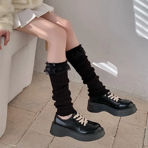 Japanische Lolita Beinstulpen in Schwarz mit Spitze und Schleifen für Damen JK Stil