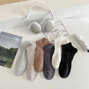 Men Ankle Socks Breathable Cotton Blend Ribbed Cuff Solid Color Casual Athletic Comfortable Low Cut Low Top