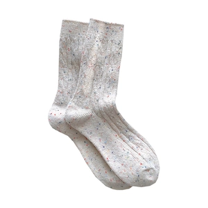 Thick knit thermal crew socks for women featuring colorful flecked yarn and ribbed texture
