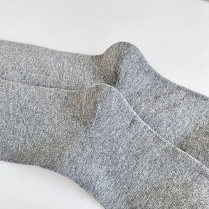 Close-up of gray knit calf sock heel detail showing reinforced stitching and texture