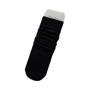 Classic black ribbed crew socks for women in Japanese JK style with a minimalist vertical pattern