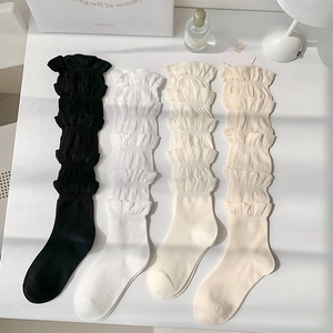 Chaussettes Hautes Mollet Femme Volants Multiples Bubble Slouch Lolita Style Jk Tricot Nylon Couleur Unie Respirant Filles