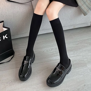 Women Knee High Socks Cotton Blend Breathable Japanese Preppy Style Simple Slimming Calf Socks For Girls