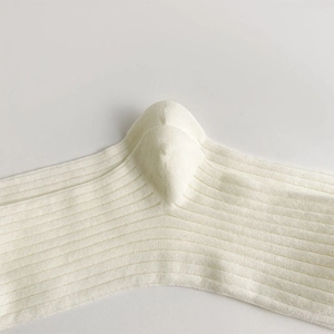 Vue macro de chaussettes en maille côtelée blanche montrant le détail du talon