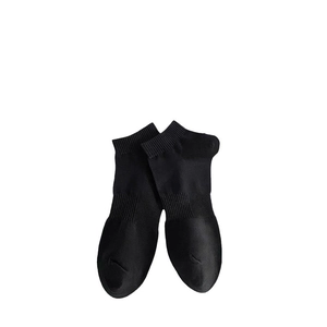 Solid black low-cut cotton sports socks with elastic ribbed cuffs and arched support band