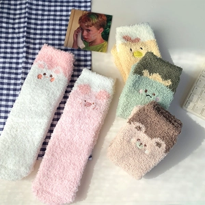Women Fuzzy Socks Coral Fleece Thicken Warm Winter Indoor Sleeping Cute Cartoon Animal Home Wear