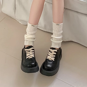 Japanese Style Women Knit Leg Warmers Ribbed Slouch Socks Nylon Breathable Solid Color With Fabric Label Lettuce Trim Lolita Accessory
