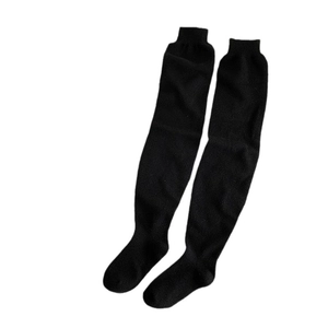 Thick black knitted over-the-knee socks with vertical ribbed texture for winter warmth